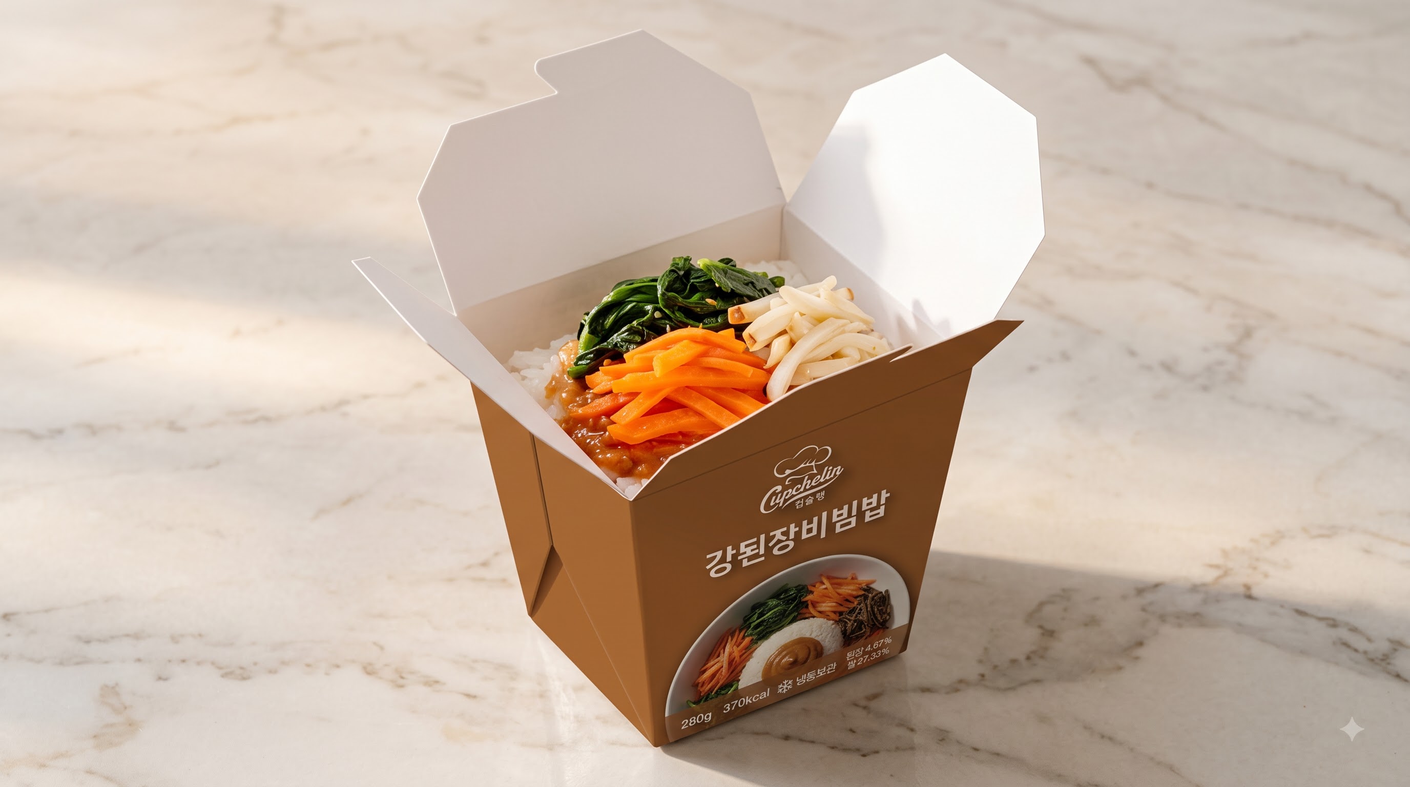 Cupchelin Doenjang Bibimbap package and toppings